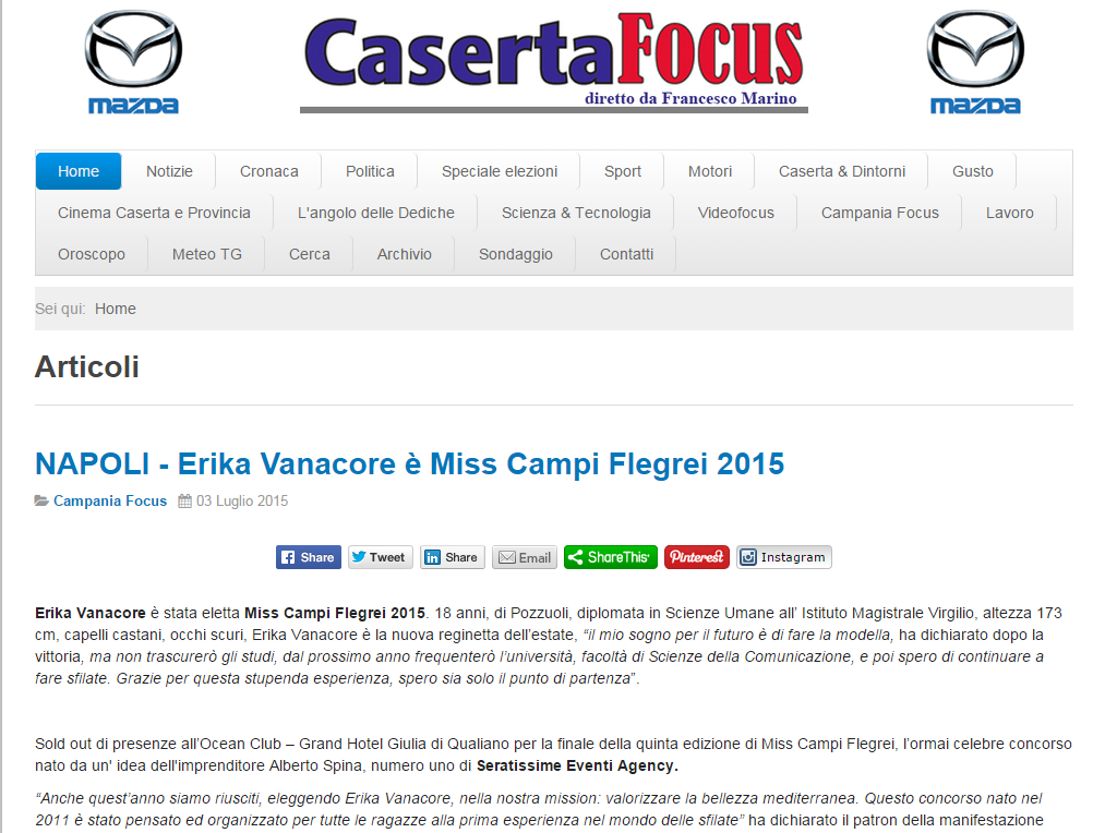 articolo finale Erika vanacore miss campi flegrei 2015 CASERTA FOCUS